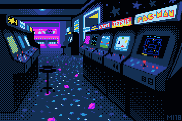 Retro arcade with pixelated games